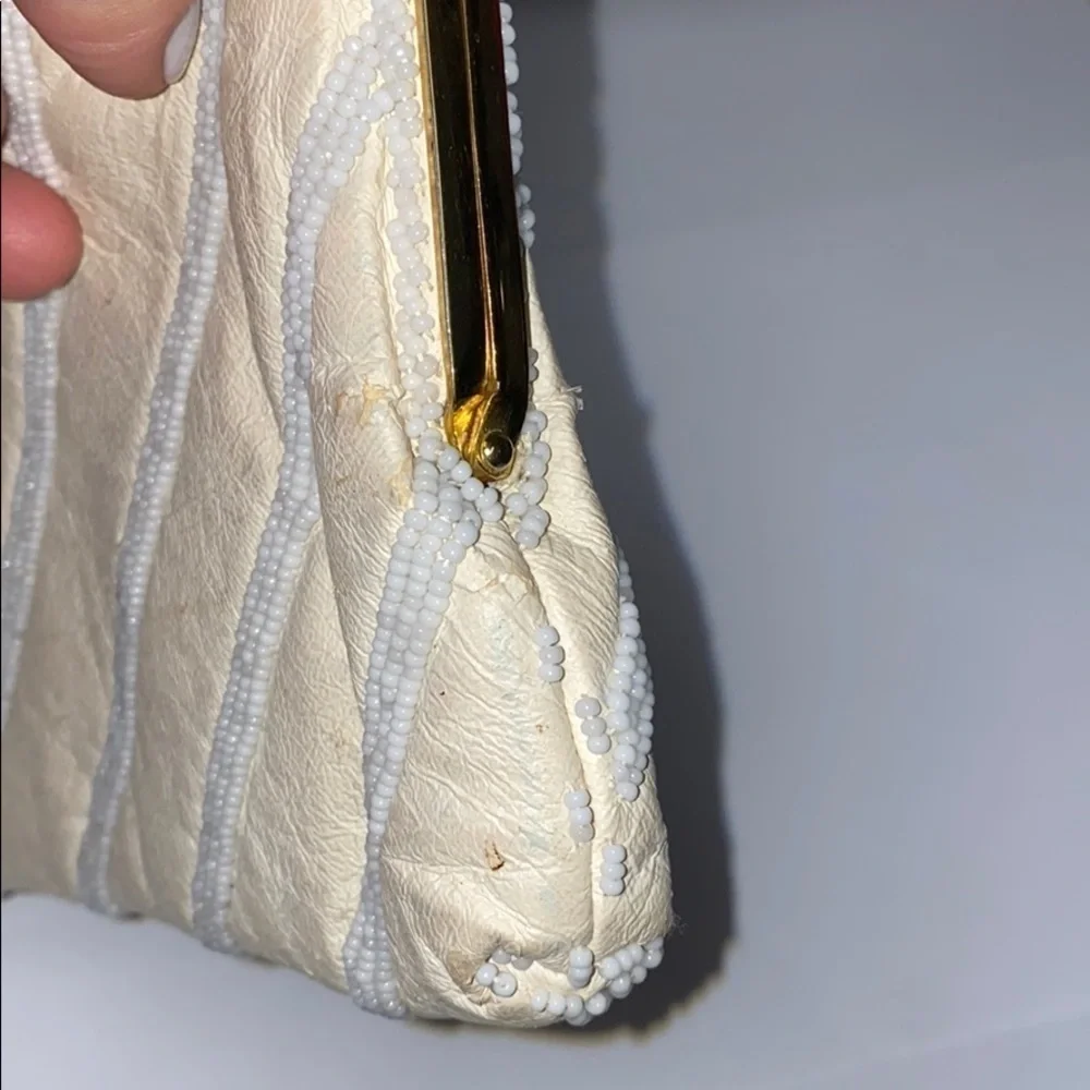 Walborg White Leather and Beaded Shoulder Clutch